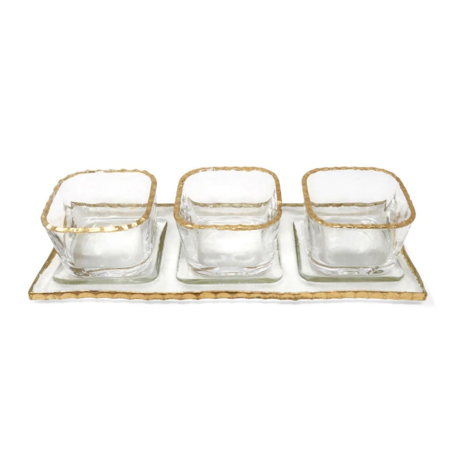 Schäfer 4 Dele Glasskålesæt med Guldkant – inkl. Glasbakke