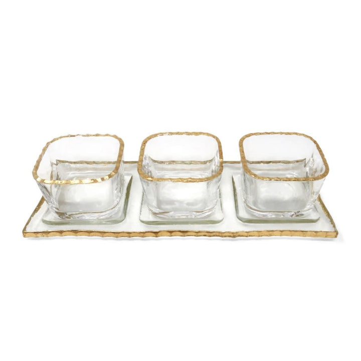 Schäfer 4 Dele Glasskålesæt med Guldkant – inkl. Glasbakke