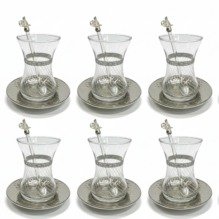 Dalgic 718/4 Tesæt i Sølv | 18 dele | Glas/Metal