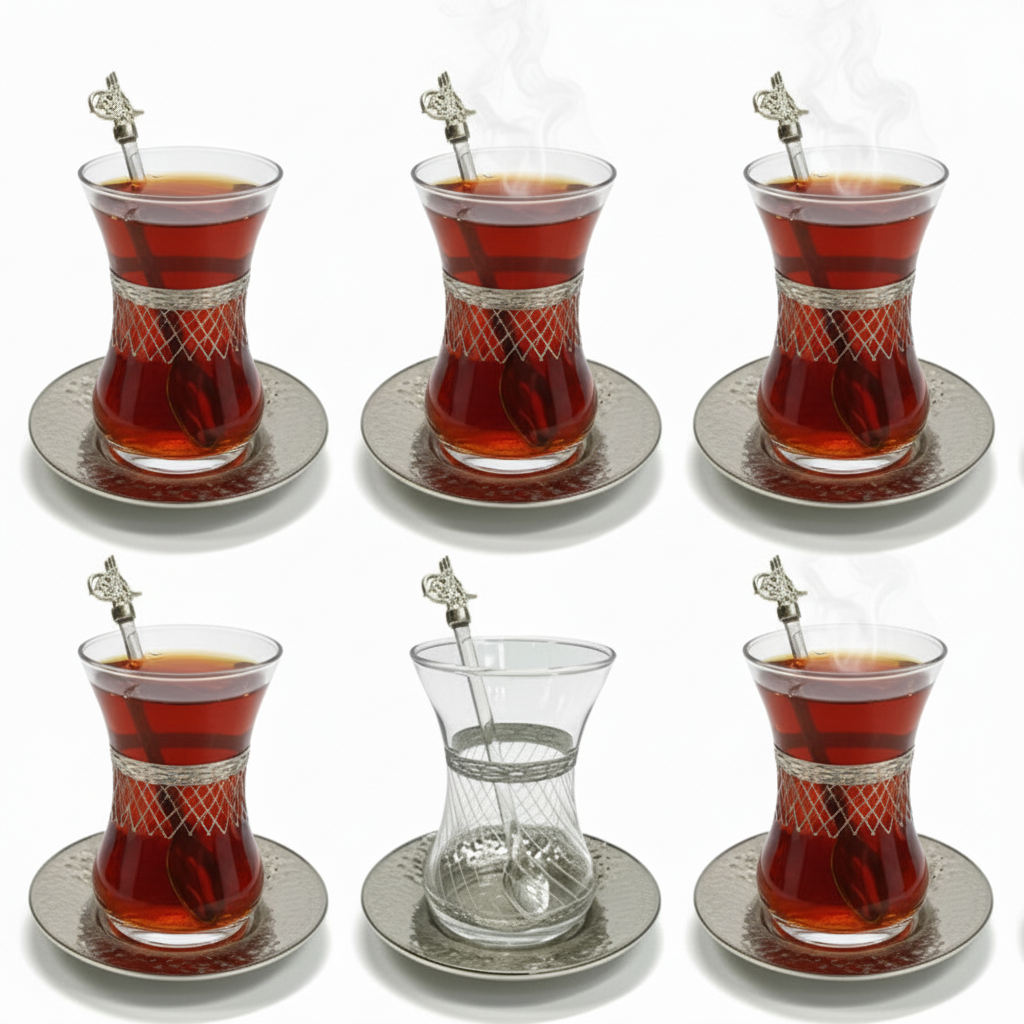 Dalgic 718/4 Tesæt i Sølv | 18 dele | Glas/Metal