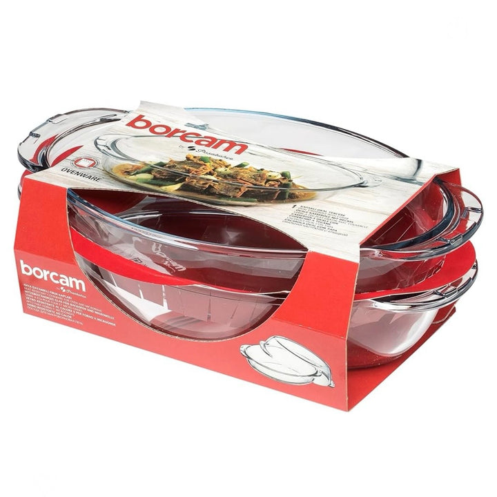 Ovalt Ovnfast Glasfad m/Glaslåg 2,25 L. - Borcam