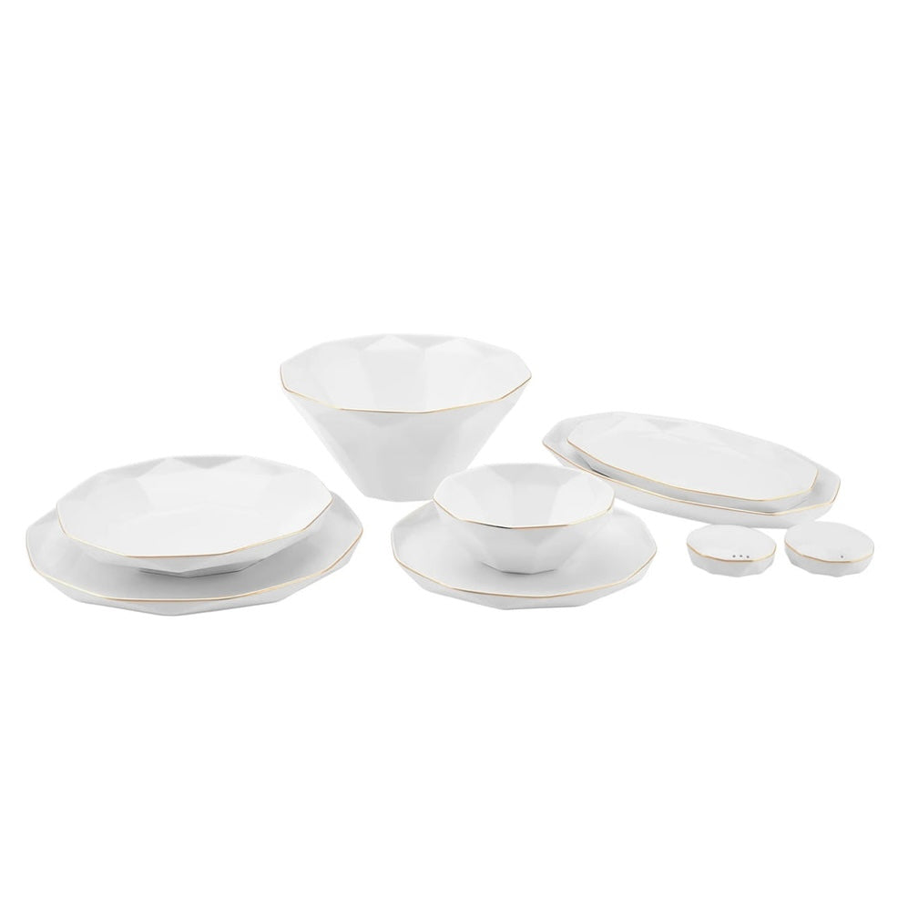 KARACA STREAMLINE ELMAS 57-delt Middagssæt | 12 personer | Hvid/Guld