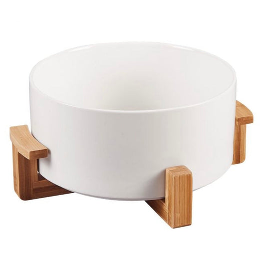 Bricard Loire Serveringsskål med Stand | Hvid/Bambus – 21,6 x 12,6 cm