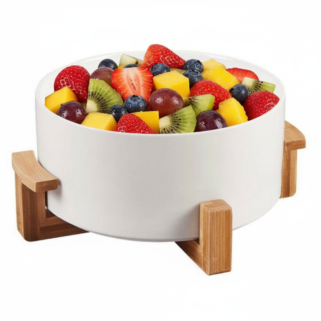 Bricard Loire Serveringsskål med Stand | Porcelæn/Bambus – 21,6 x 12,6 cm