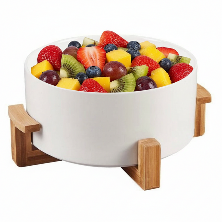 Bricard Loire Serveringsskål med Stand | Porcelæn/Bambus – 21,6 x 12,6 cm