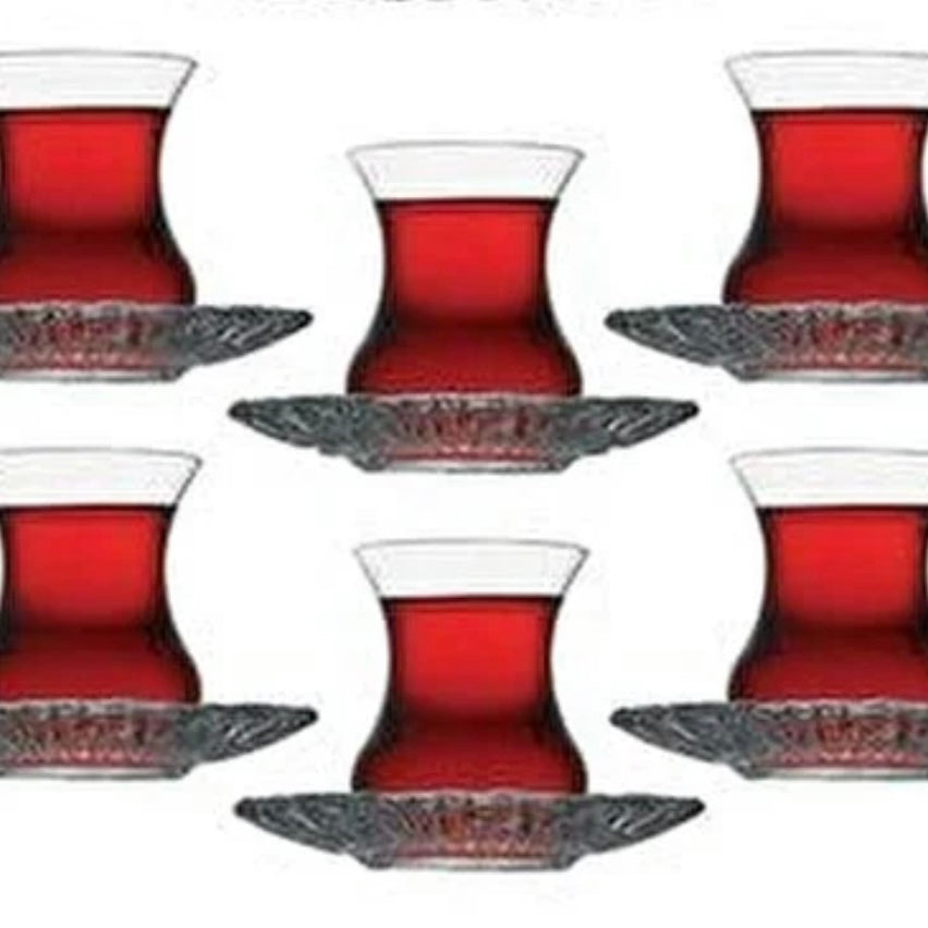 Te Glas Sæt 12 Dele 6 Glas 6 Underkopper - fra Pasabahce Aurora - Løven Home