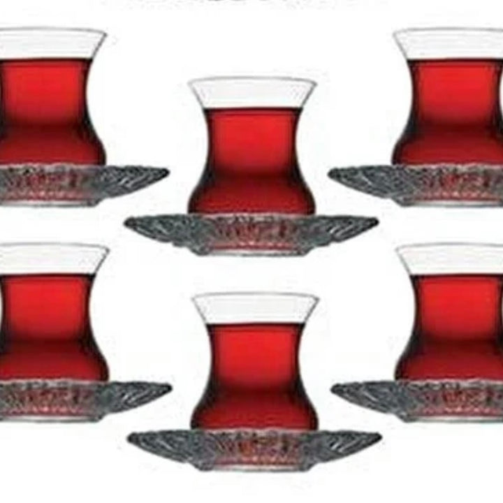 Te Glas Sæt 12 Dele 6 Glas 6 Underkopper - fra Pasabahce Aurora - Løven Home