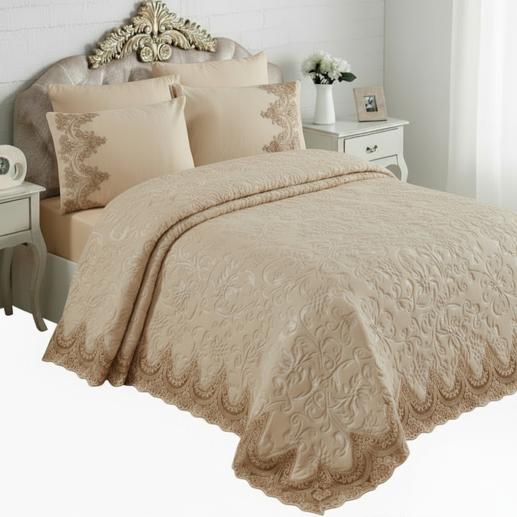 Berry Concept Sengetæppesæt (Battaniye) 235x245 cm | 3 Farver | Hvid/Beige/Grå