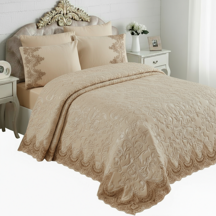 Berry Concept Sengetæppesæt (Battaniye) 235x245 cm | 3 Farver | Hvid/Beige/Grå