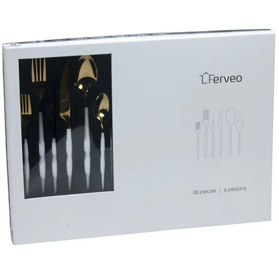Guld/Hvid Ferveo Bestiksæt 36 dele, 6 kuverter - Løven Home