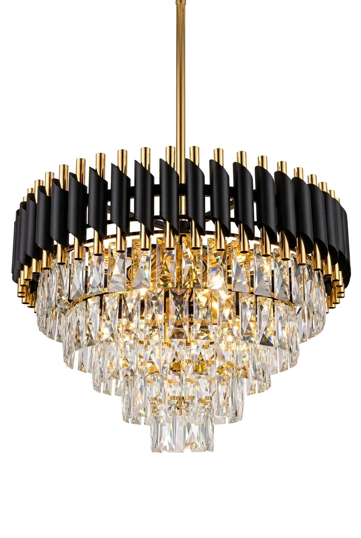Elegant Loftlampe med Krystaller – Sort &amp; Guld | 60 cm