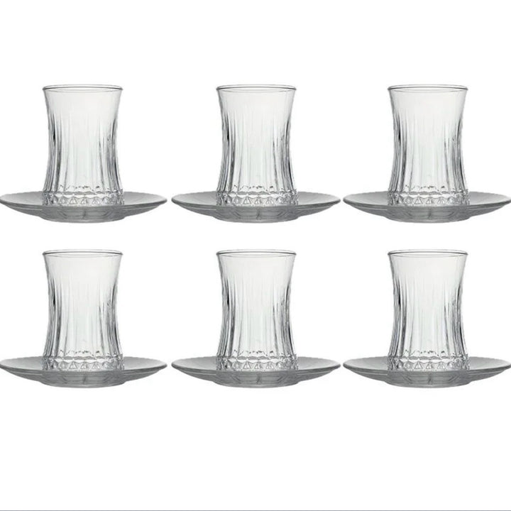 Pasabahce Elysia Tesæt – 12 dele (6 teglas + 6 underkopper)