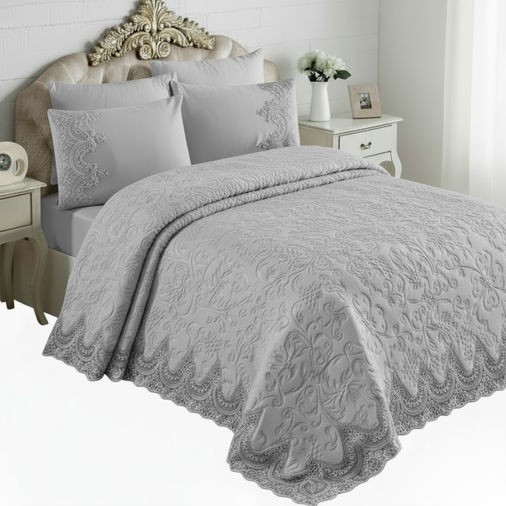 Berry Concept Sengetæppesæt (Battaniye) 235x245 cm | 3 Farver | Hvid/Beige/Grå