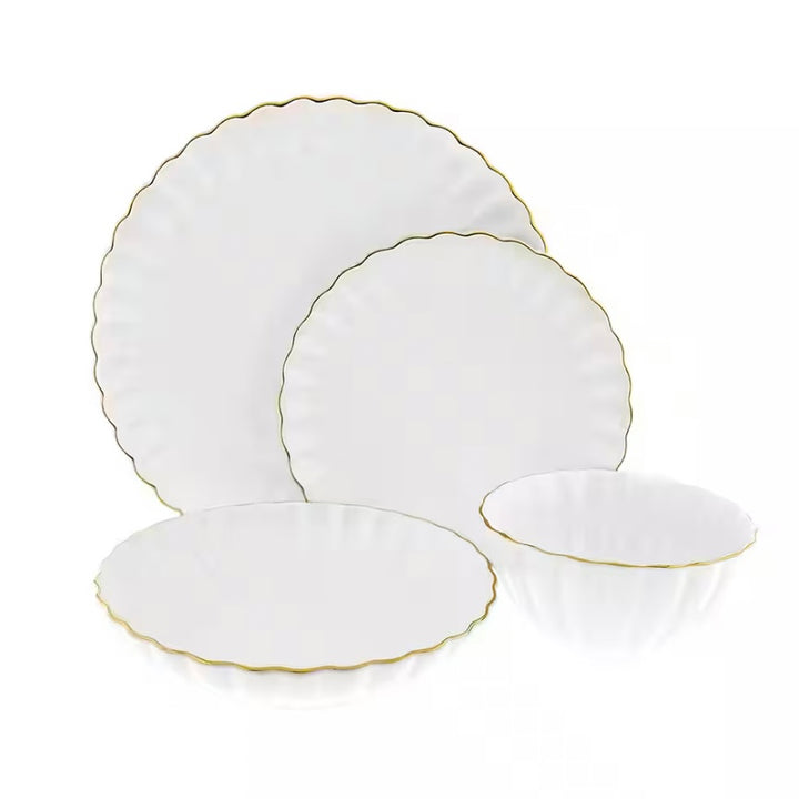 Råhvid Porcelænssæt m/Guldkant 6 Pers. 24 Dele - Almina Daisy Golden Line
