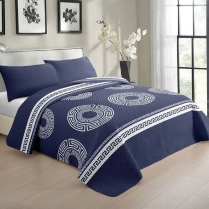 Zellerfeld Sengetæppe Sæt 3 Dele | 220x240 cm | Marineblå/Sort/Hvid