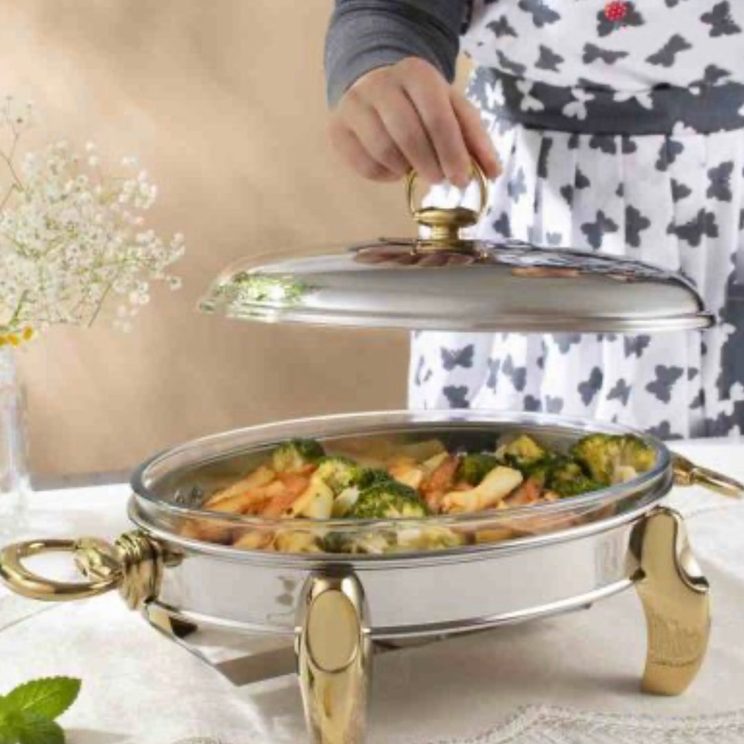 Rustfrit Stål Madvarmer/Fyrfadesæt 3 Dele | 2 L | Oval | Sølv/Guld | Rechaud Calef