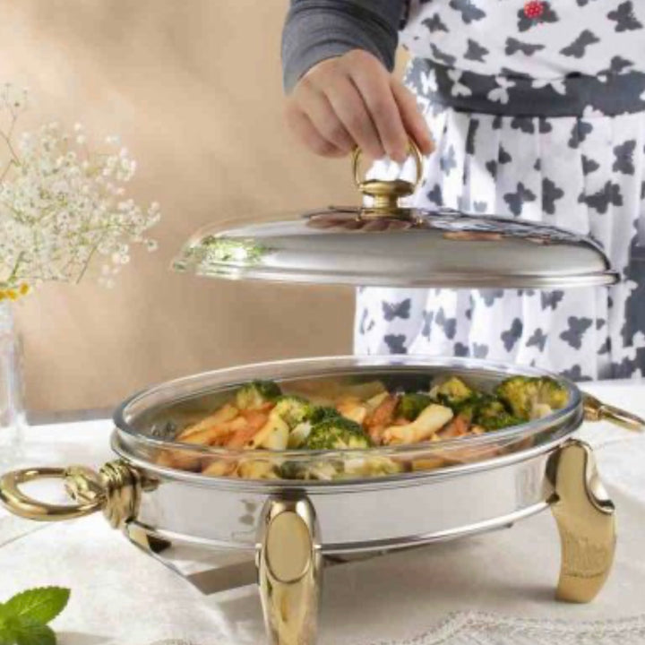 Rustfrit Stål Madvarmer/Fyrfadesæt 3 Dele | 2 L | Oval | Sølv/Guld | Rechaud Calef