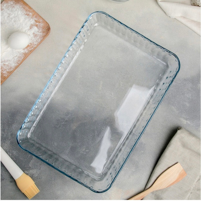 Rektangulær Glasfad Bølget Kant 40x27x5 cm fra Borcam