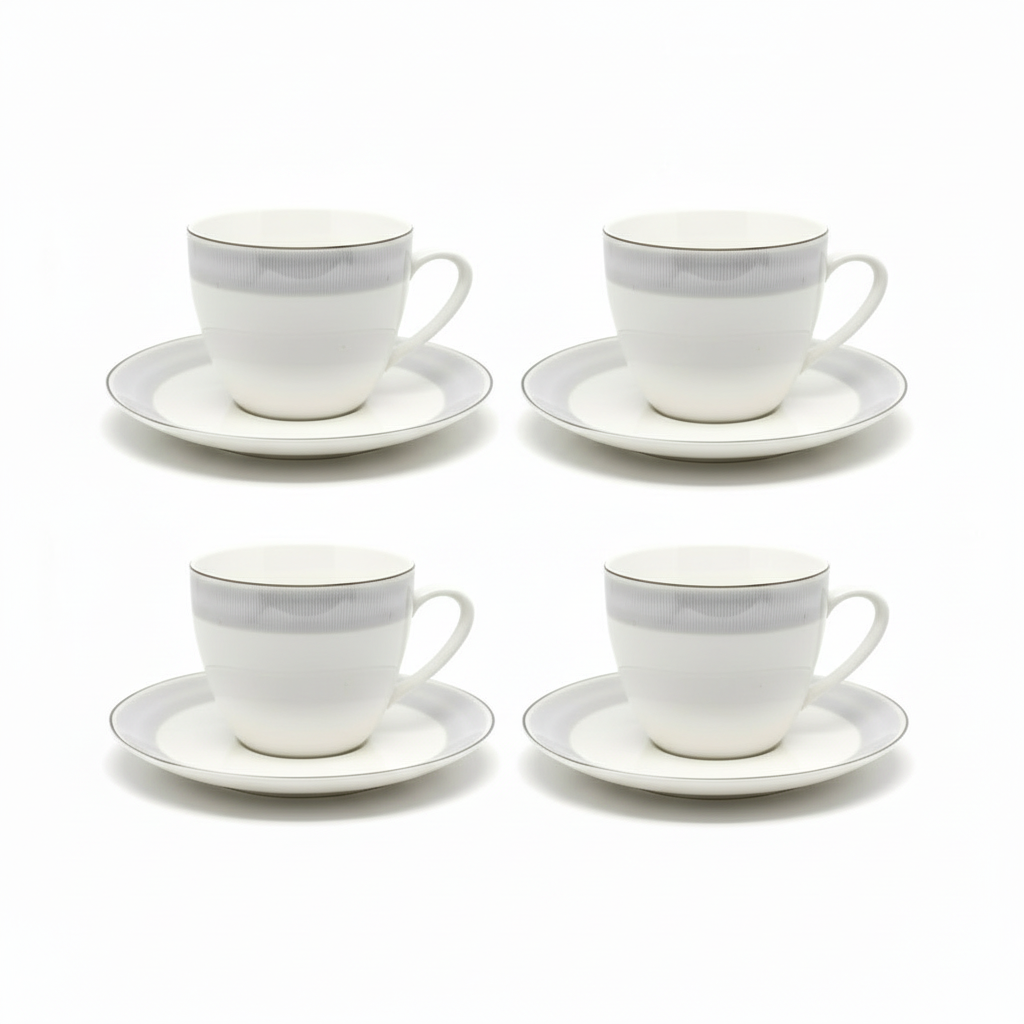 Weissberg Home Kaffekoppesæt 12 dele | Hvid/Sølv/Blå-Stribet