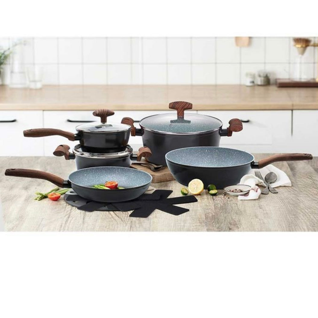 Michelino Wood (Trælook) Grydesæt 10 Dele - Grå