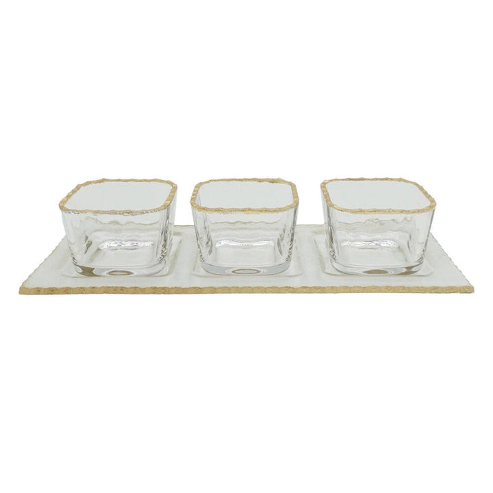 Schäfer 4 Dele Glasskålesæt med Guldkant – inkl. Glasbakke