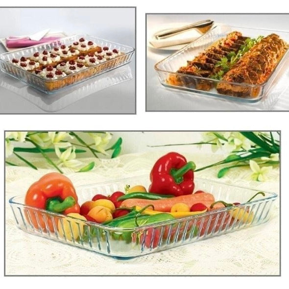 Rektangulær Glasfad Bølget Kant 40x27x5 cm fra Borcam