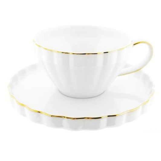 Kaffekoppesæt 12 dele 6 pers. Hvid m/Guldkant - Almina Flores