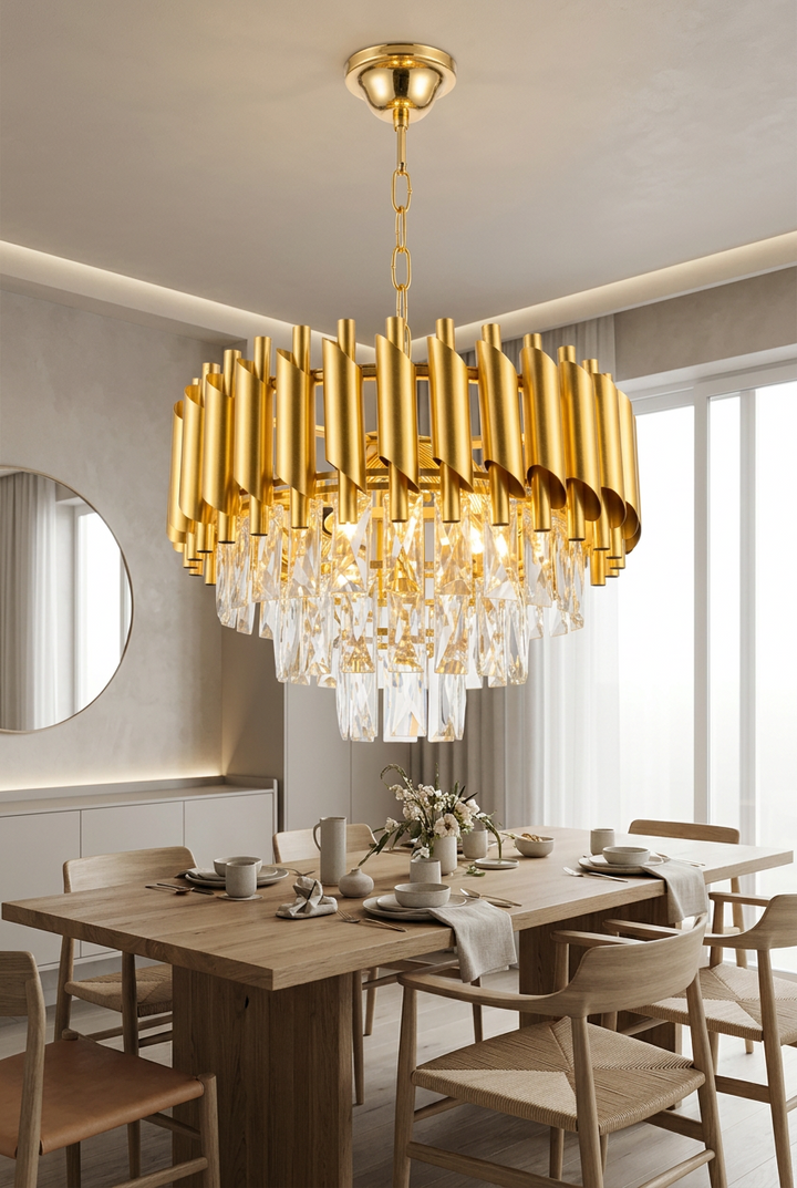 Elegant Loftlampe med Krystaller – Guld | 40 cm