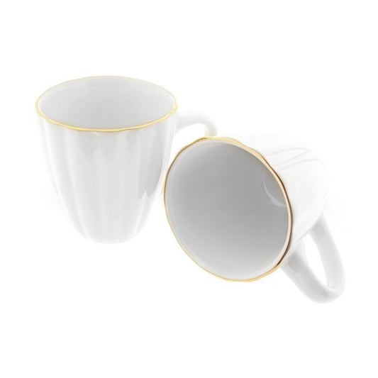 Porcelæn Kaffe-/Tekrus 2 stk. Hvid m/Guldkant 330 ml. - Almina Daisy Golden Line