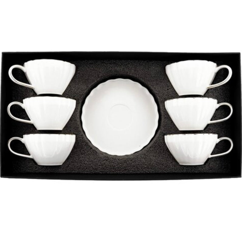 Kaffekoppesæt 12 dele 6 pers. Hvid m/Guldkant - Almina Flores