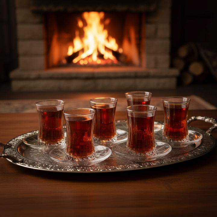 Pasabahce Elysia Tesæt – 12 dele (6 teglas + 6 underkopper)