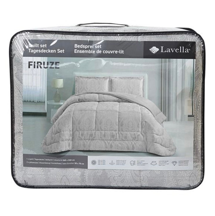 Lavella Firuze Sengetæppe Sæt 3 Dele | 240x260 cm | Grå | Damaskmønster
