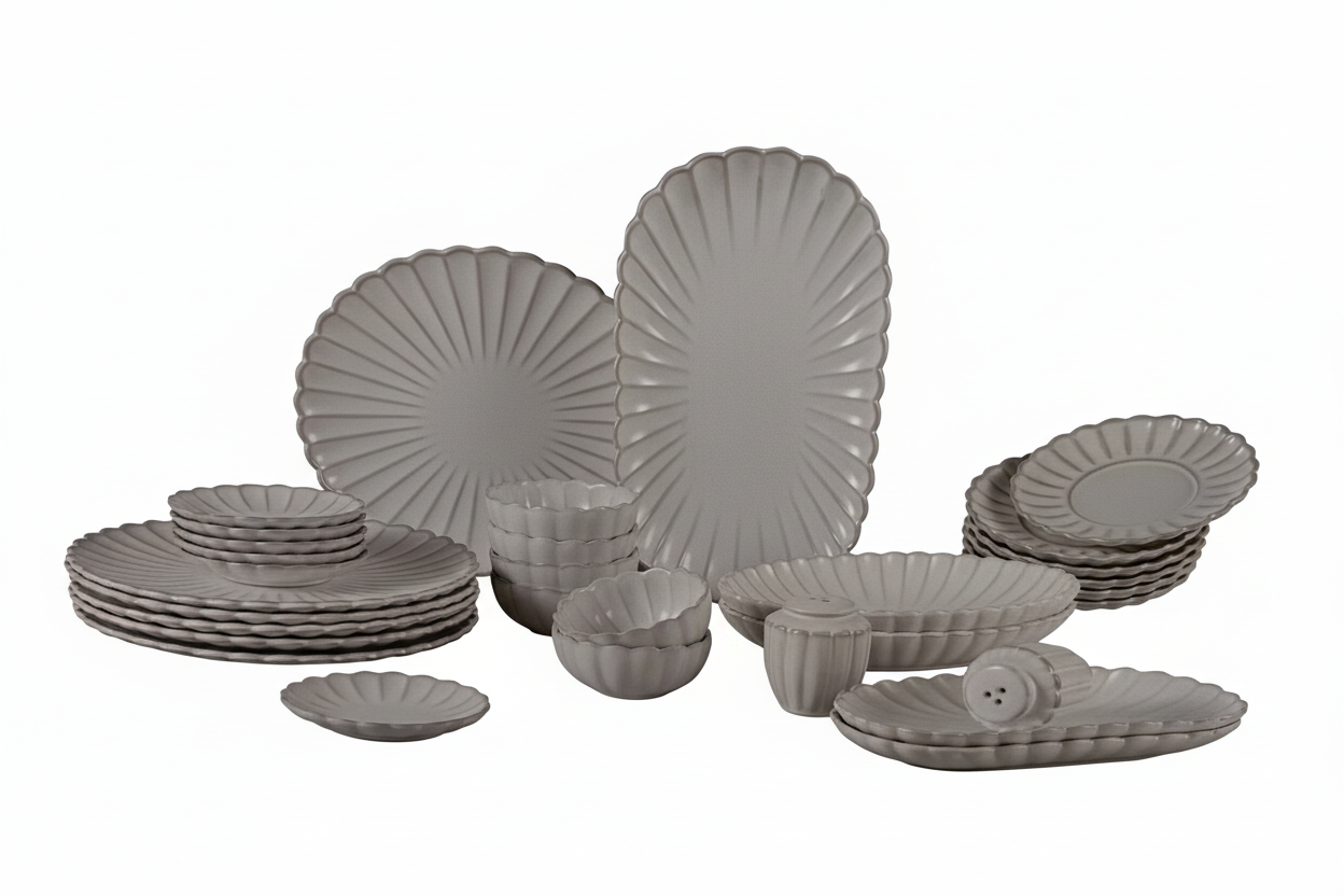 Almina Bloomy Morgenmadssæt til 6 personer - 31 dele - Bølget - Creme/Beige