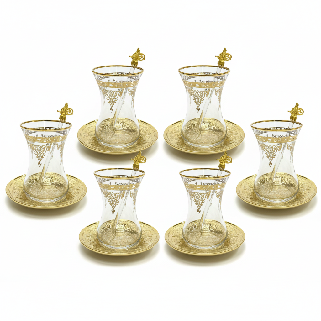 Dalgic 718/2A Tesæt i Guld | 18 dele | Glas/Metal