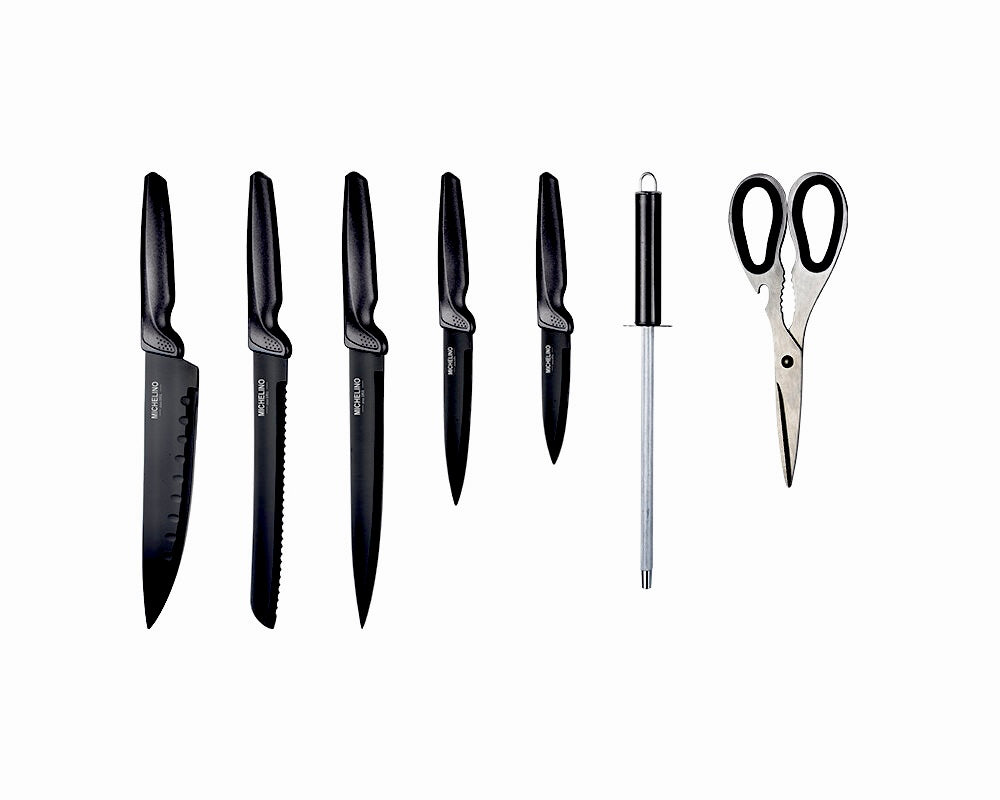 Michelino Elegant knivsæt med drejestativ – 8 dele Sort