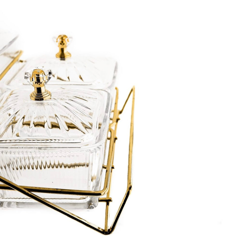 Snackskålesæt i Guldstativ 6 stk. m/låg 13 dele - Almina