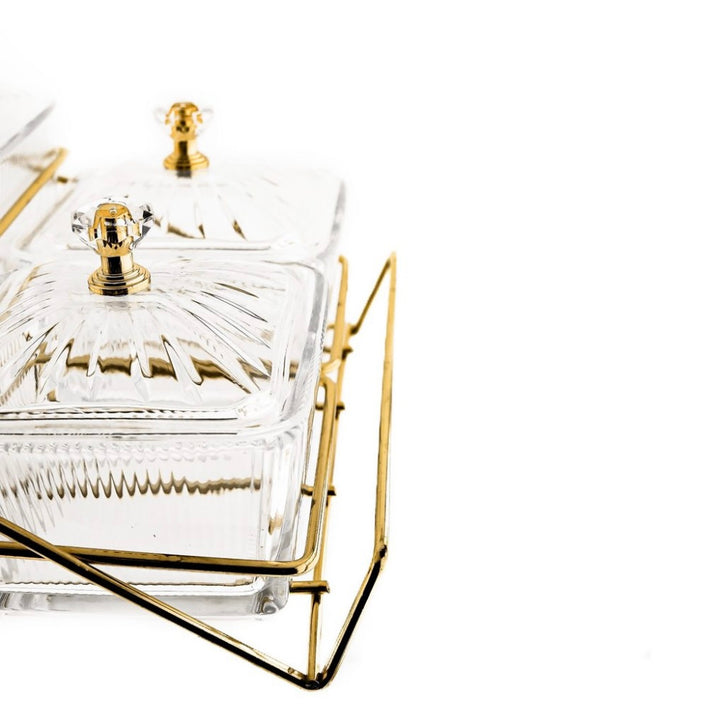 Snackskålesæt i Guldstativ 6 stk. m/låg 13 dele - Almina