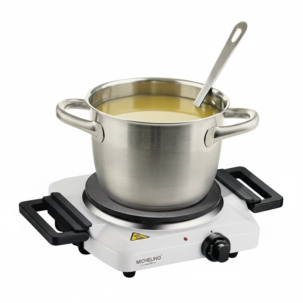 Michelino Transportabel Enkelt Kogeplade m/Foldbare Greb 1500 W | Hvid