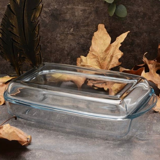 Ovnfast Rektangulær Glasfad m/Glaslåg 1,95 L. - Borcam