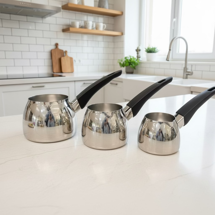 Karaca PowerSteel 316+ Tokyo Induktionskompatibelt Stål Kaffekandesæt (Cezve) - 4 Dele