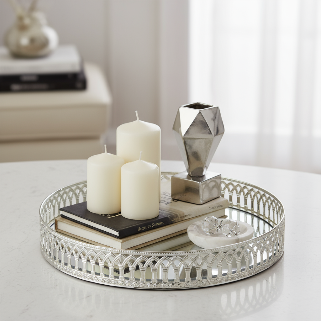 Schäfer Nisa Dekorativ Spejlbakke/Glasfad | Sølv | 30 cm