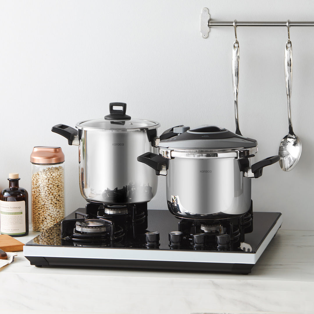 Karaca Breve Trykkoger-sæt med induktionsbund | 6 + 8 liter | Rustfrit stål