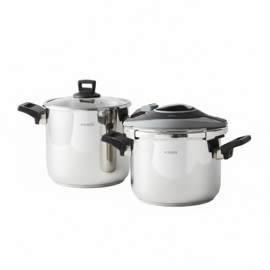 Karaca Breve Trykkoger-sæt med induktionsbund | 6 + 8 liter | Rustfrit stål