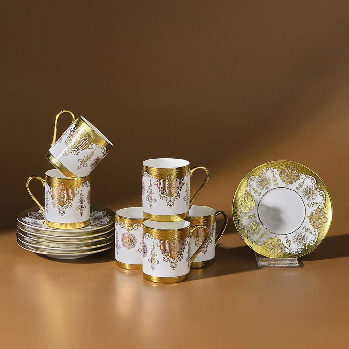 Karaca Azize Espressosæt 12 Dele til 6 personer (80 ml) - Hvid/Guld