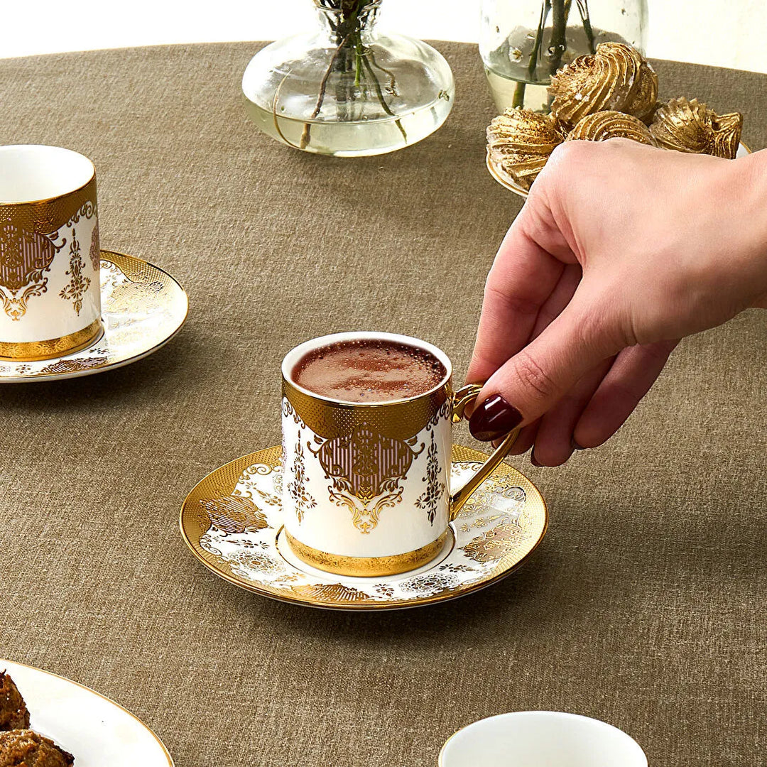 Karaca Azize Espressosæt 12 Dele til 6 personer (80 ml) - Hvid/Guld