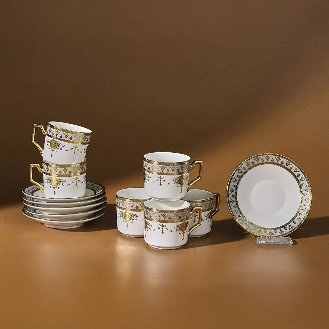 Karaca Tugra Espressosæt 12 Dele til 6 Pers. (100 ml) - Hvid/Guld