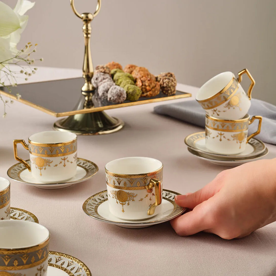 Karaca Tugra Espressosæt 12 Dele til 6 Pers. (100 ml) - Hvid/Guld