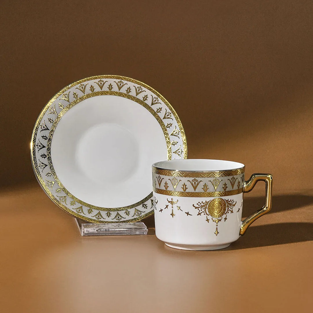Karaca Tugra Espressosæt 12 Dele til 6 Pers. (100 ml) - Hvid/Guld
