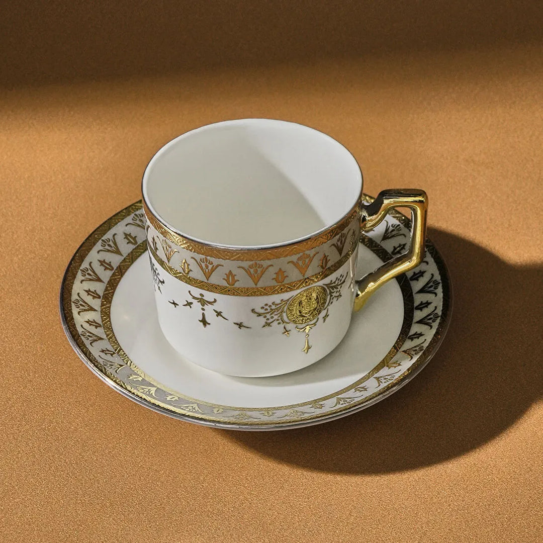 Karaca Tugra Espressosæt 12 Dele til 6 Pers. (100 ml) - Hvid/Guld