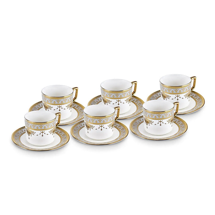 Karaca Tugra Espressosæt 12 Dele til 6 Pers. (100 ml) - Hvid/Guld